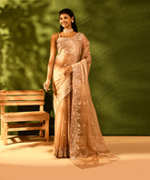 Beige Resham and Sequin Work Organza Saree